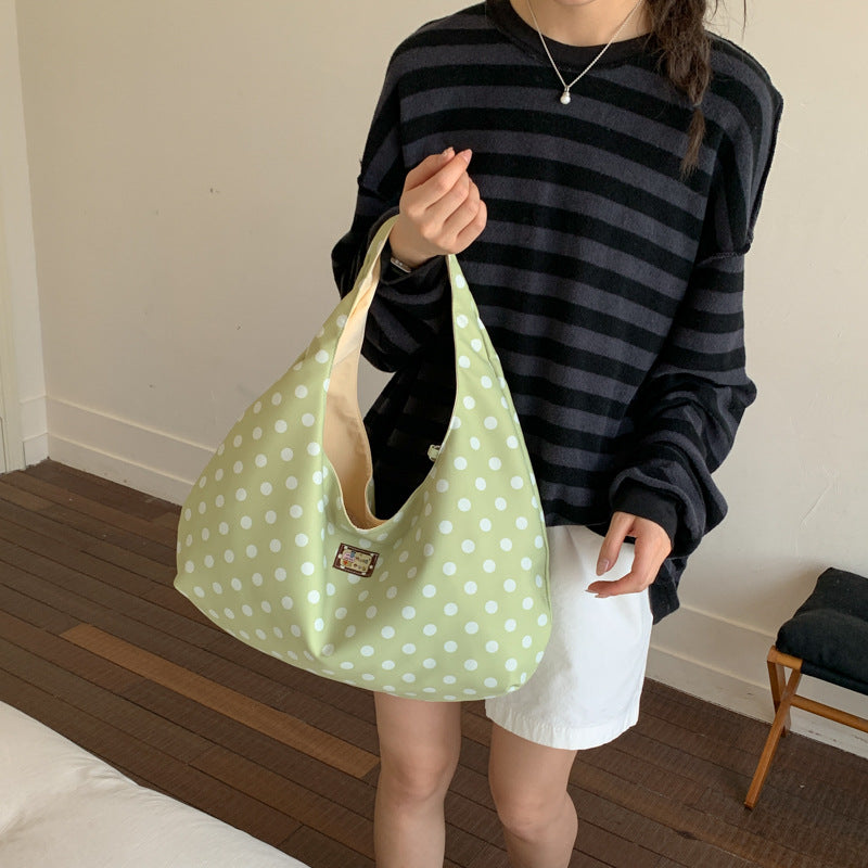 Folds Dumpling Shape Nylon Shoulder Bag With Sewing Thread Detail, Featuring Large Capacity And Single Shoulder Strap