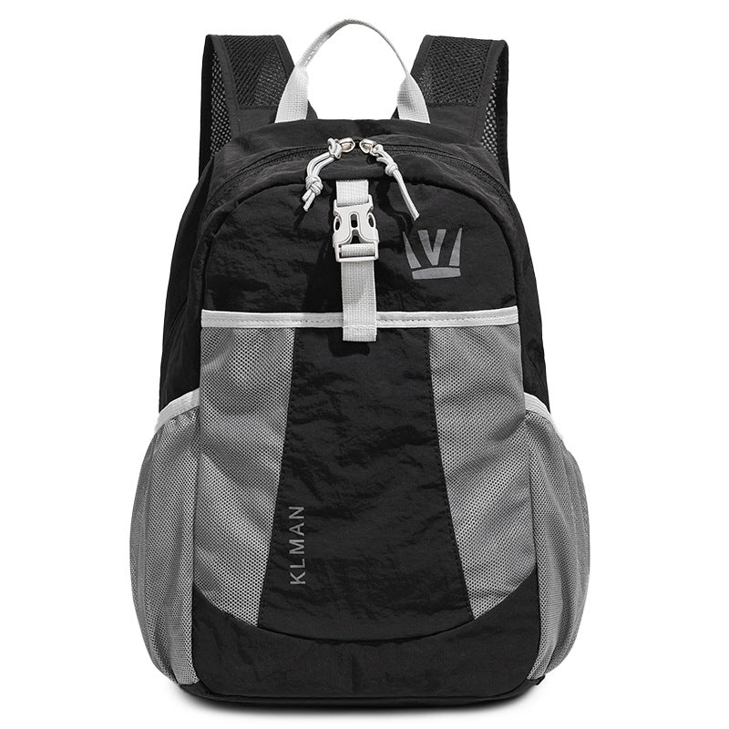 Color Block Hiking Backpack In Nylon With Sewing Thread Detail, 14 Inch Outdoor Casual Backpack For Summer