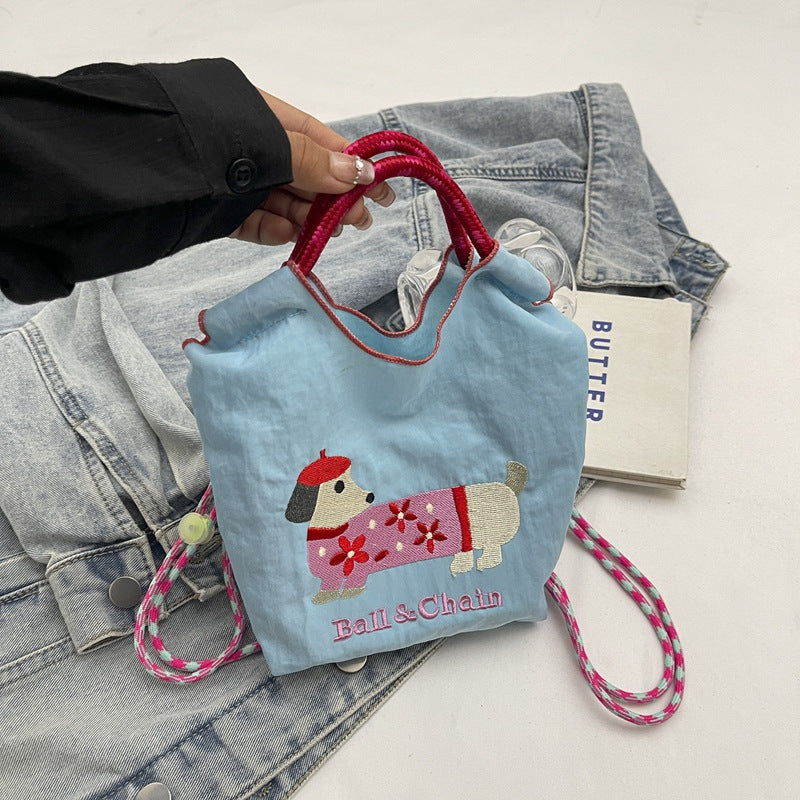 Kid's Cartoon Square Nylon Phone Wallet With Embroidery, Stylish And Durable For Spring