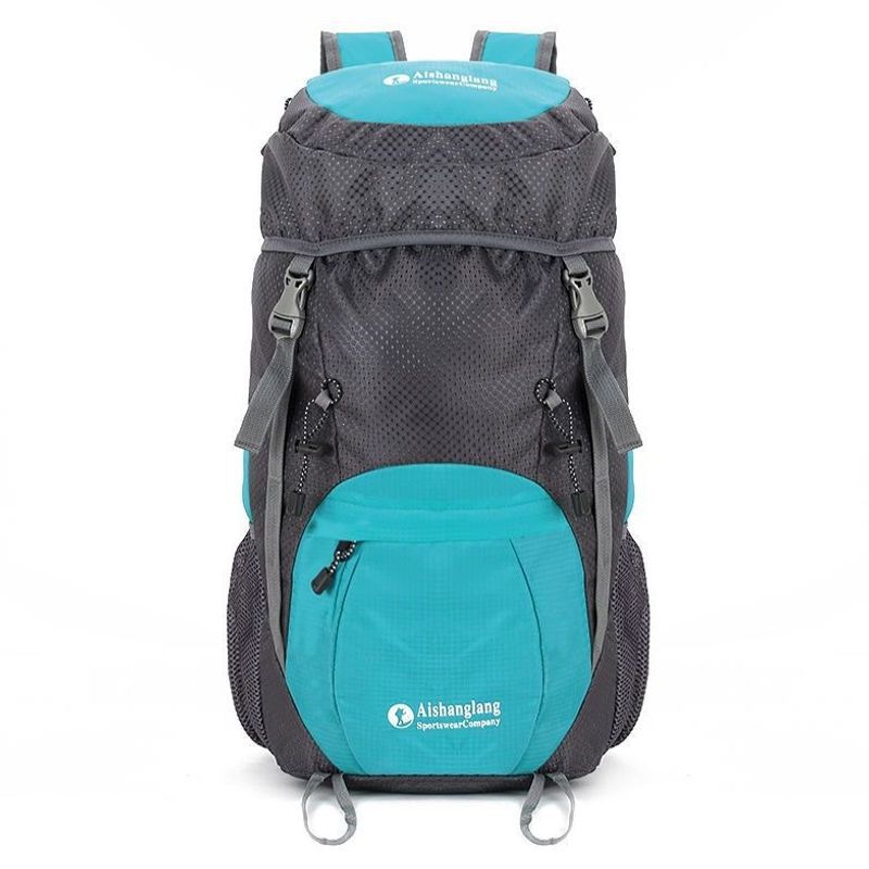 Color Block Hiking Backpack In Polyester With Sewing Thread Detail, Wear-Resistant Casual Backpack