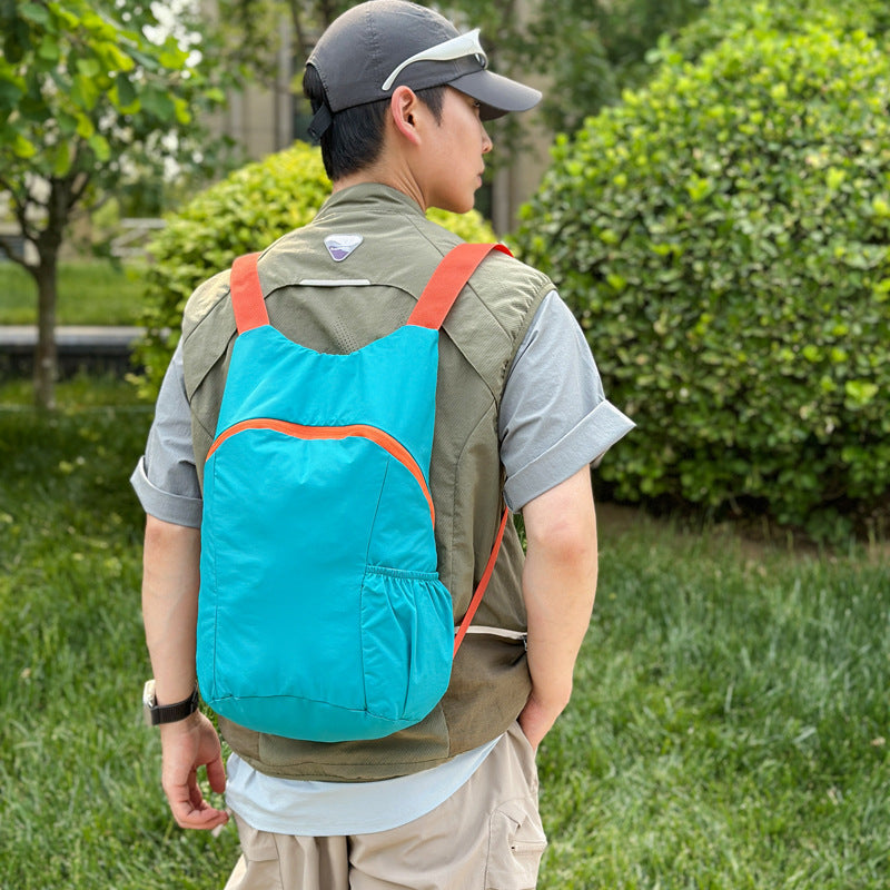 Color Block Hiking Backpack In Polyester With Sewing Thread, Lightweight And 11 Inch Size For  Spring And Summer