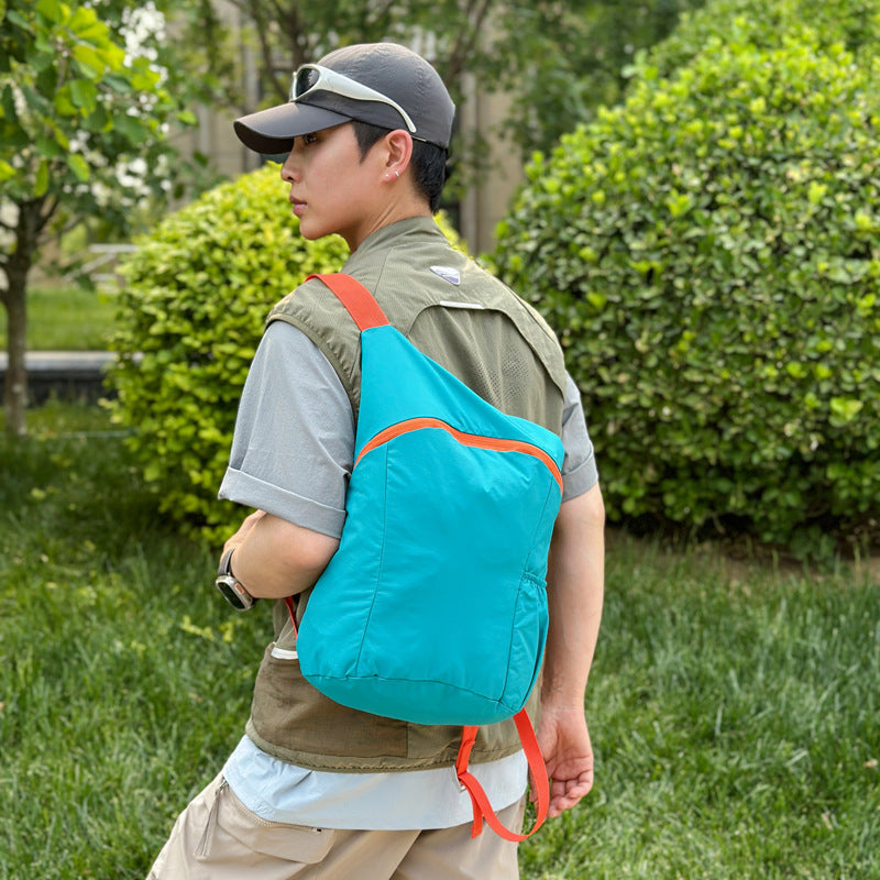 Color Block Hiking Backpack In Polyester With Sewing Thread, Lightweight And 11 Inch Size For  Spring And Summer