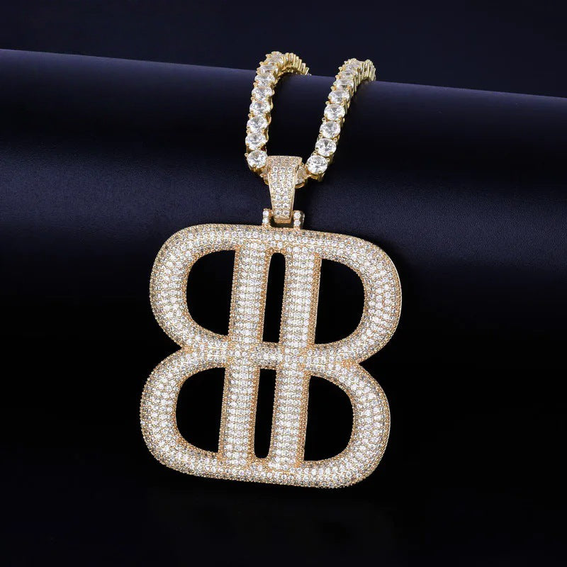 Hip-Hop Men's Letter Pendant In Gold With Electroplated Copper And Zircon Inlay