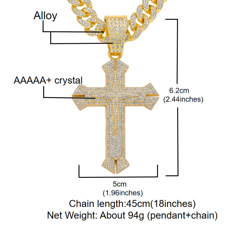 Hip-Hop Style Cross Pendant For Men In Alloy With Rhinestone Inlay Featuring Cutting Craftsmanship