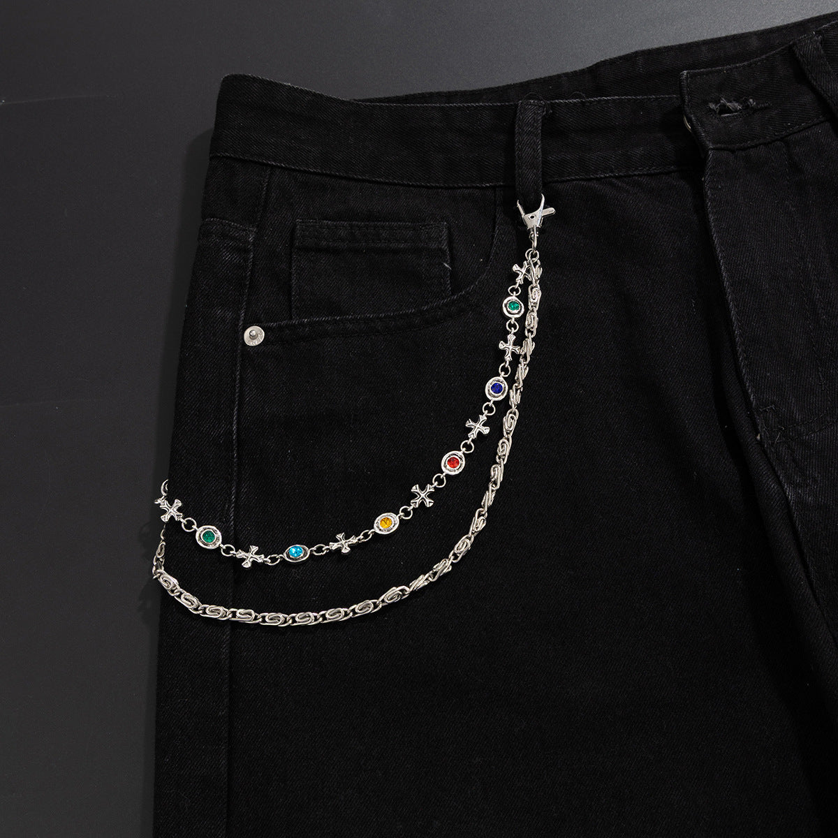 Hip-Hop Style Cross Chain Pendant In Alloy Featuring Gem Inlay For Trendy Accessories