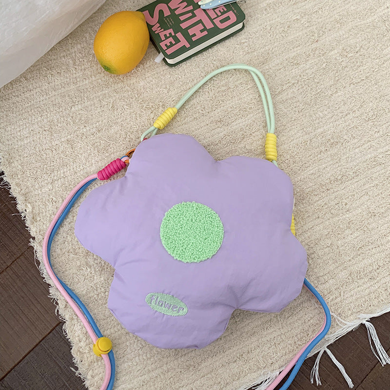 Cartoon Round Nylon Crossbody Bag With Floral Design, Single Shoulder Strap, Perfect For Summer