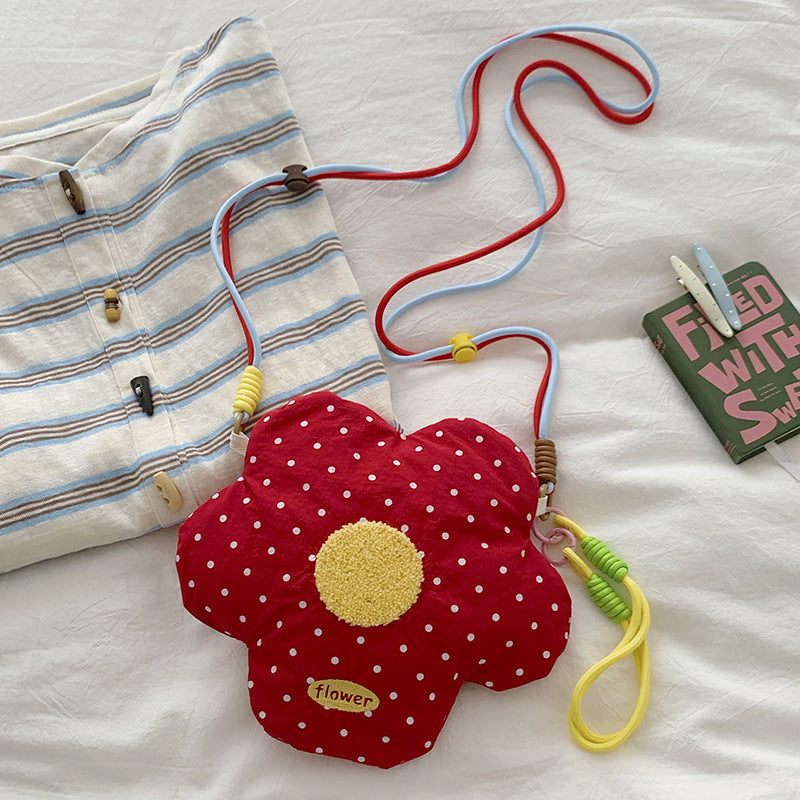 Cartoon Round Nylon Crossbody Bag With Floral Design, Single Shoulder Strap, Perfect For Summer