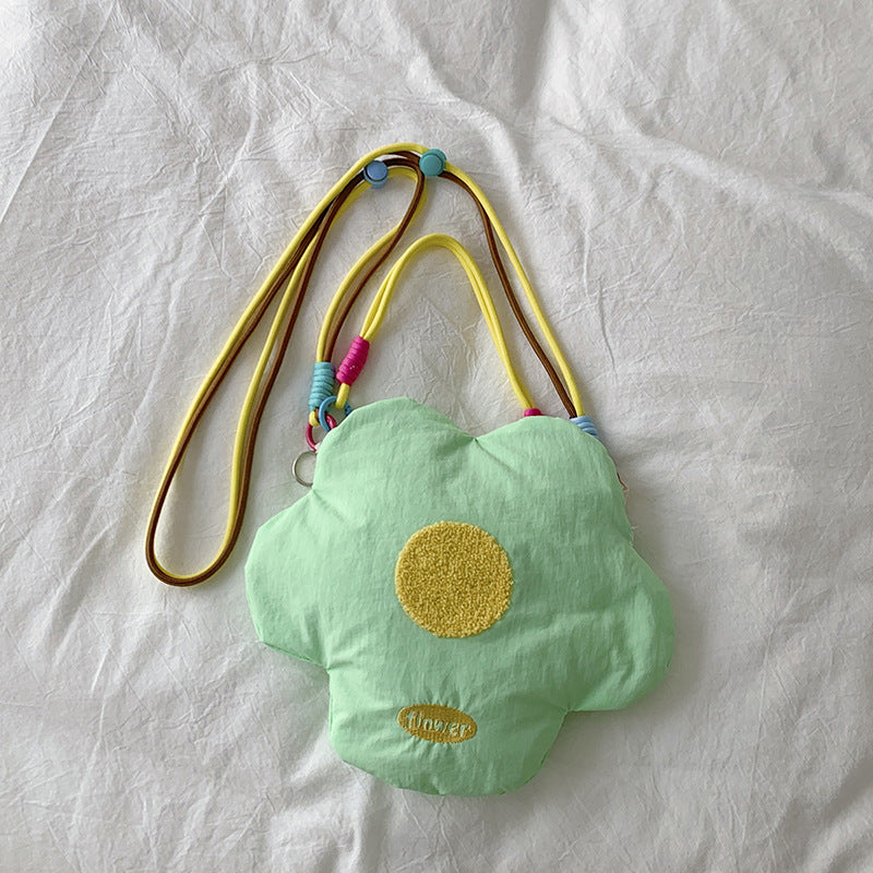 Cartoon Round Nylon Crossbody Bag With Floral Design, Single Shoulder Strap, Perfect For Summer