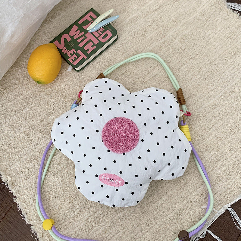 Cartoon Round Nylon Crossbody Bag With Floral Design, Single Shoulder Strap, Perfect For Summer