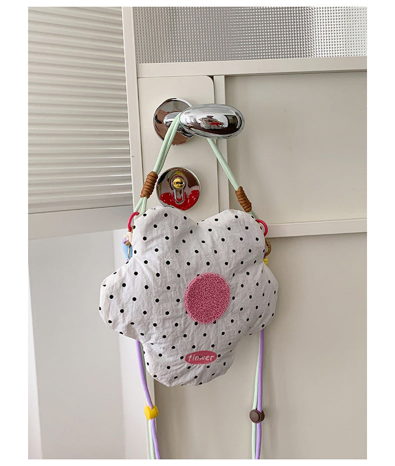 Cartoon Round Nylon Crossbody Bag With Floral Design, Single Shoulder Strap, Perfect For Summer