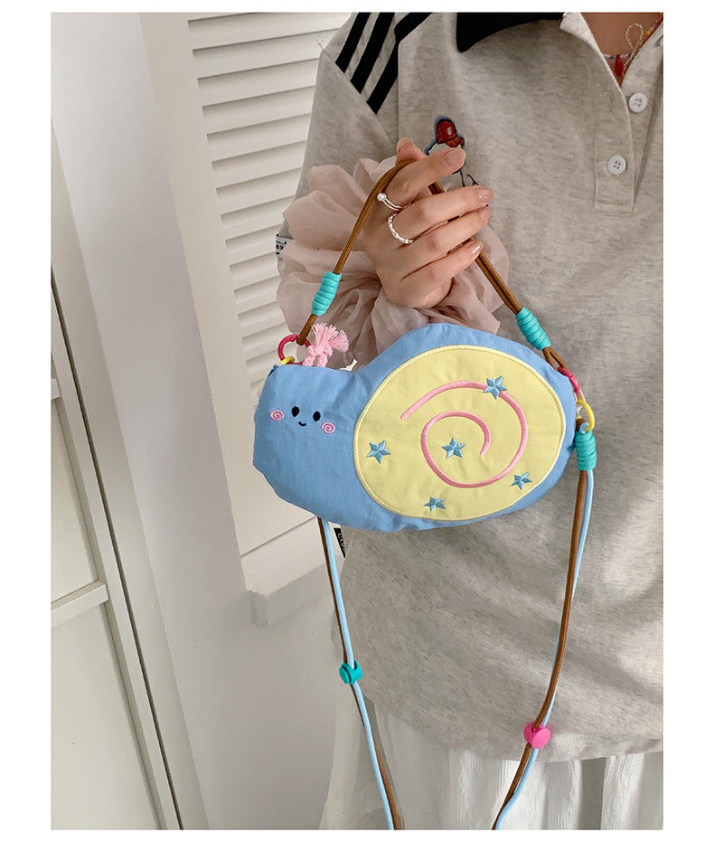Cartoon Round Nylon Crossbody Bag With Floral Design, Single Shoulder Strap, Perfect For Summer