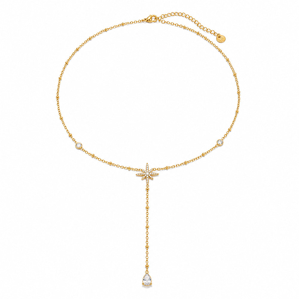 Starburst Necklace For Women, 18K Gold Plated 304 Stainless Steel Cable Chain With Zircon Inlay, Waterproof Non Tarnish