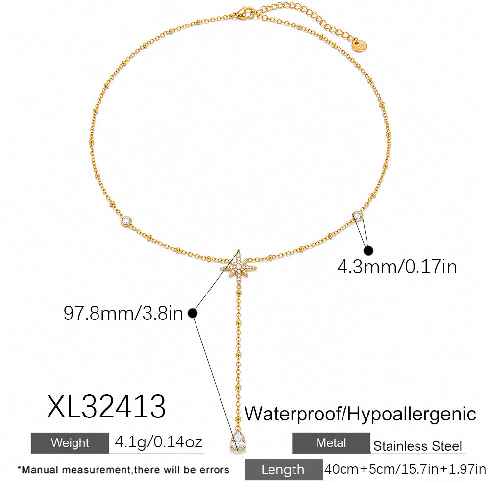 Starburst Necklace For Women, 18K Gold Plated 304 Stainless Steel Cable Chain With Zircon Inlay, Waterproof Non Tarnish