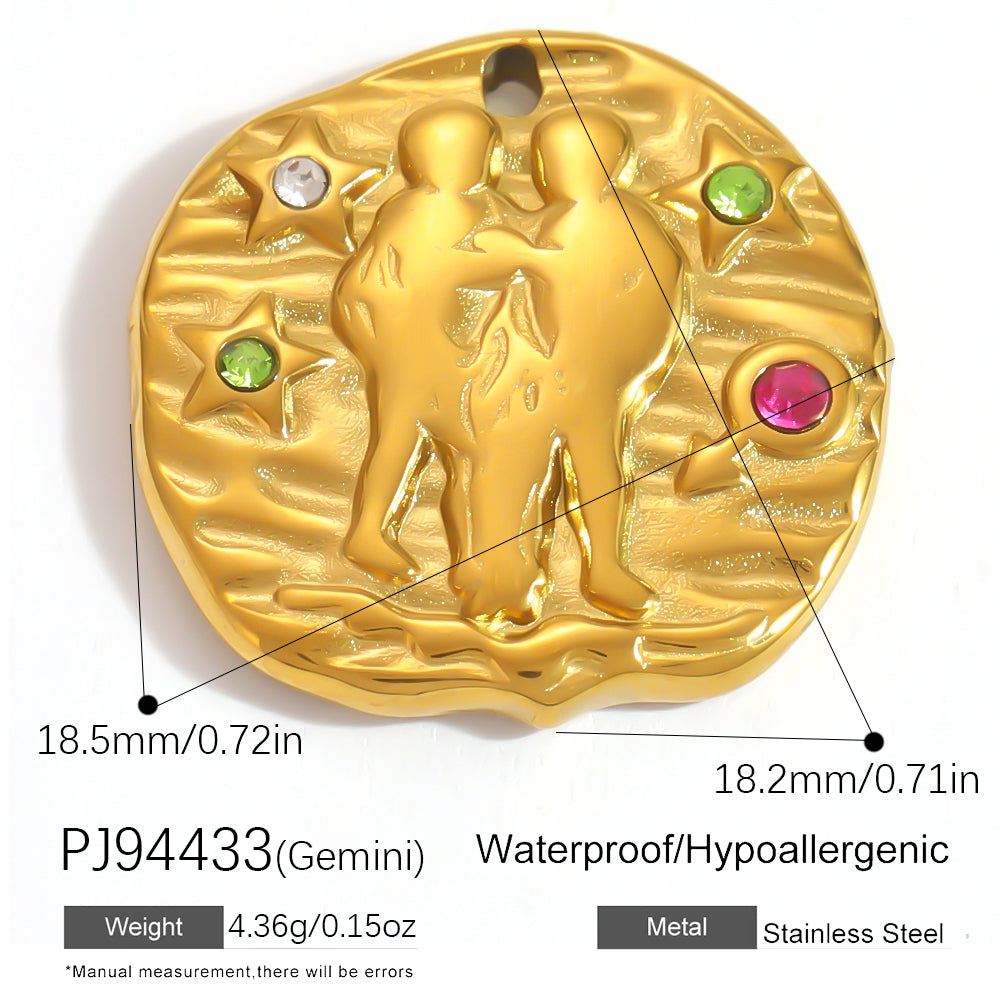 Constellation Pendant In 304 Stainless Steel With 18K Real Gold Plated 0.03µm PVD Coated Finish Featuring Inlay Craft, 1 PCS Package