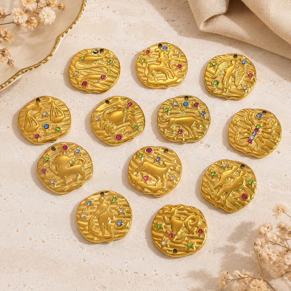 Constellation Pendant In 304 Stainless Steel With 18K Real Gold Plated 0.03µm PVD Coated Finish Featuring Inlay Craft, 1 PCS Package