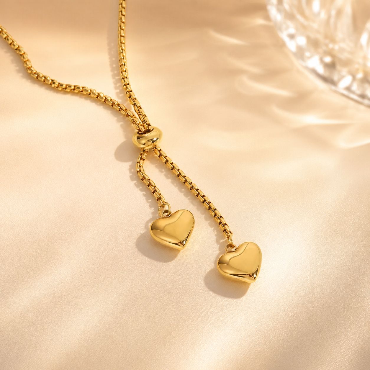 Heart Shape Necklace For Unisex, Waterproof Non Tarnish 18K Real Gold Plated Titanium Steel With Slider Chain