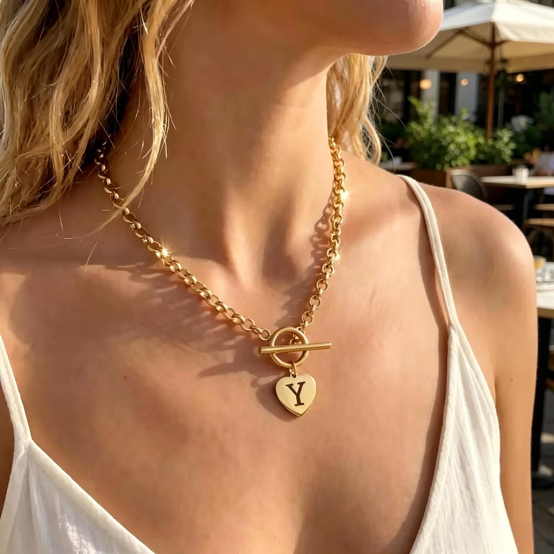Heart Shape Braid Necklace In Simple Style For Unisex, 18K Real Gold Plated 304 Stainless Steel With Cable Chain