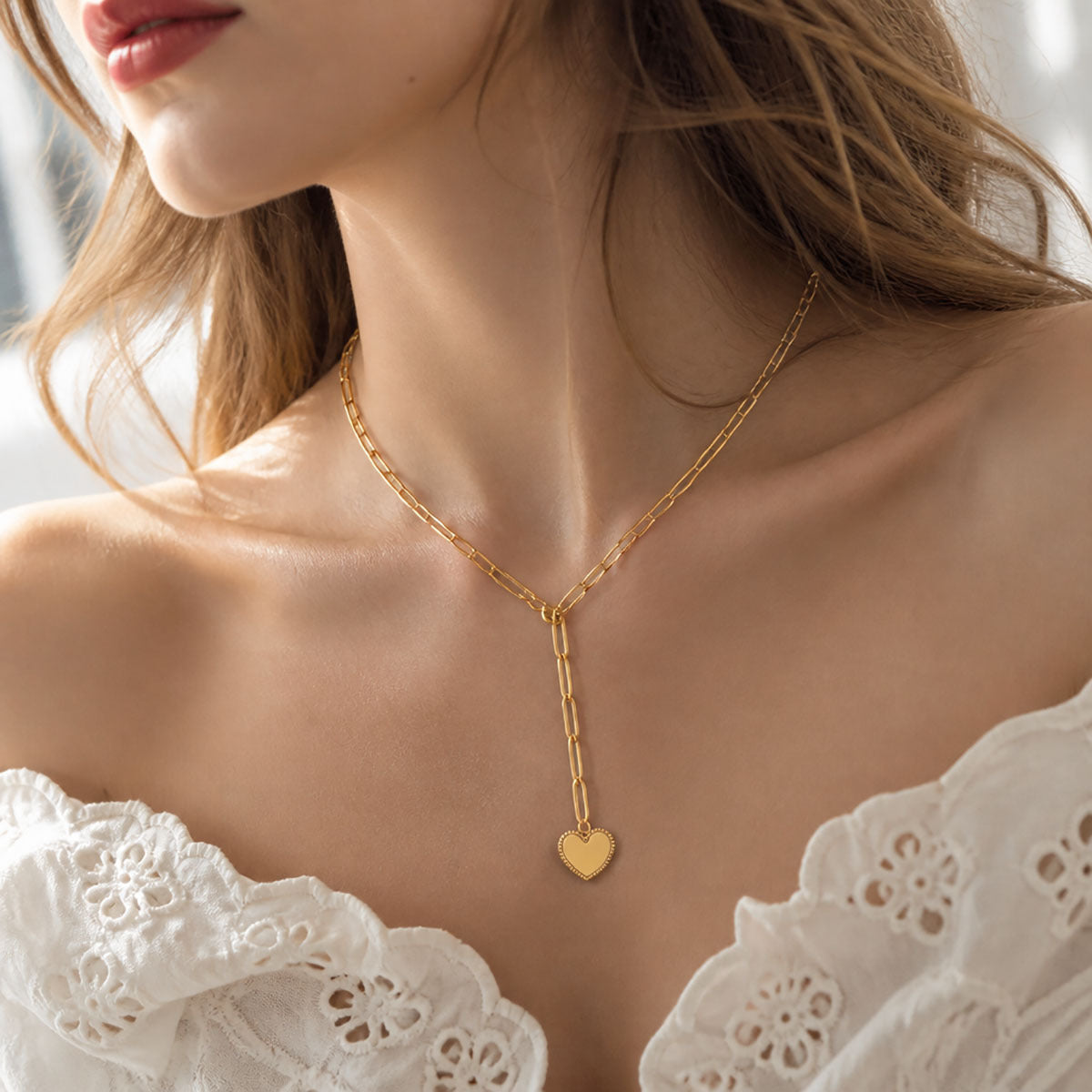 Heart Shape Necklace For Women With Titanium Steel Cable Chain And Titanium Steel Pendant In Gold