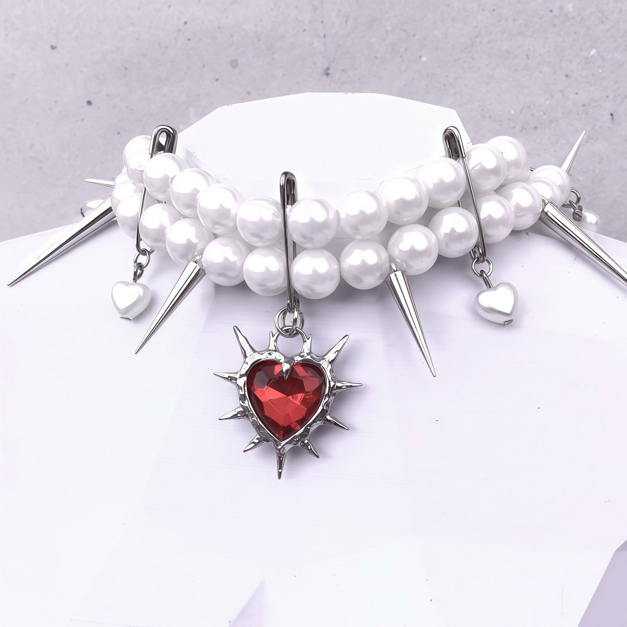 Handmade Cross Layered Necklace For Women With Artificial Pearl Chain And Imitation Pearl Pendant In Red