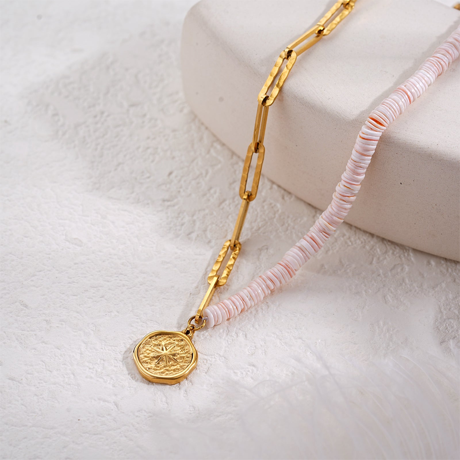 Bohemian Shell Necklace For Women With Golden Plated Shell And Paperclip Chain In Gold