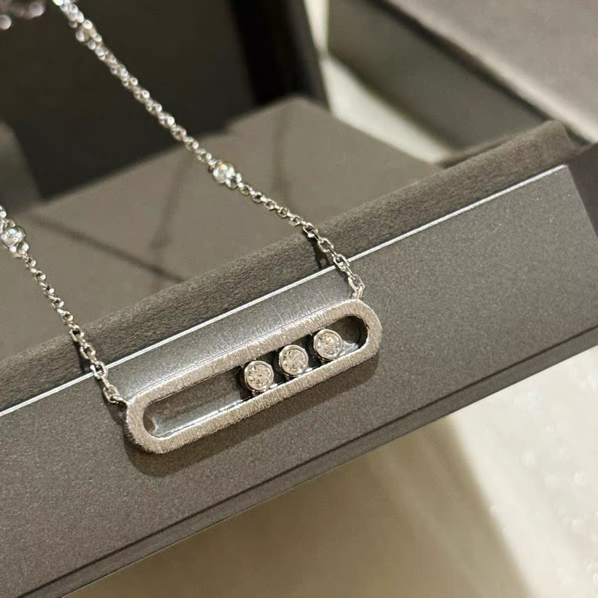 Brushed Rose Gold Paper Clip Necklace For Women In Copper With Zircon Inlay And Paperclip Chain