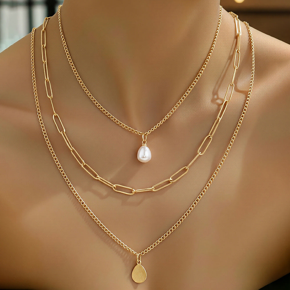Elegant Paper Clip Necklace With 18K Real Gold Plated 304 Stainless Steel And Imitation Pearl Pendant On Paperclip Chain