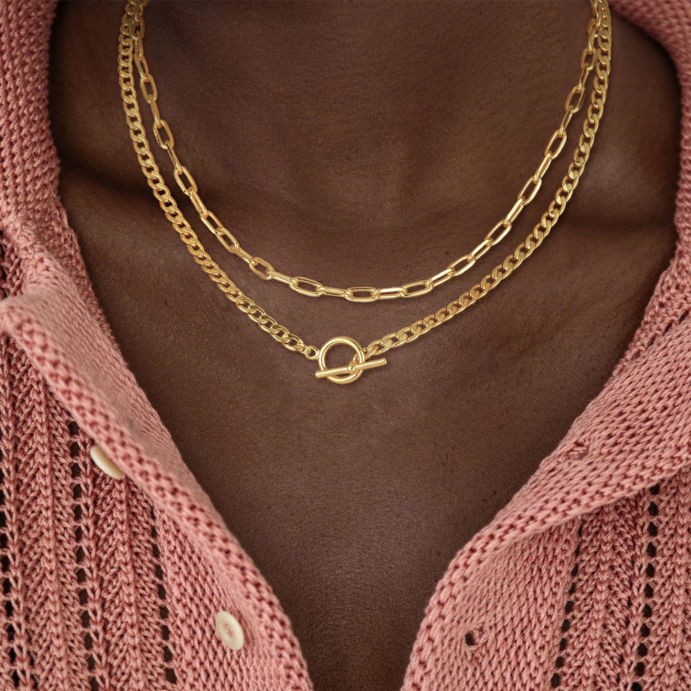 Hip-Hop Layered Paper Clip Necklaces For Women Featuring KC Golden Plated Zinc Alloy Pendants With Paperclip Chain