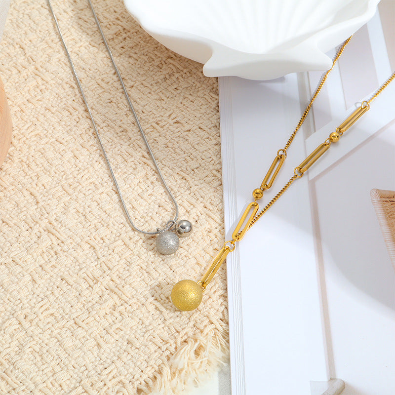 Sweet Geometric Sandblasted Necklace In 18K Real Gold Plated Titanium Steel With Paperclip Chain For Unisex