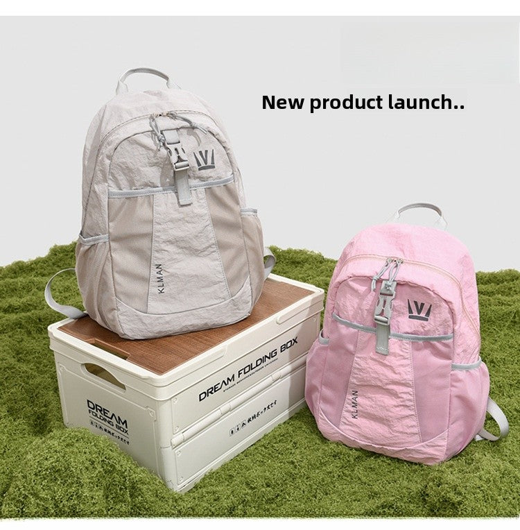 Color Block Women's Backpack In Oxford Cloth With Sewing Thread Detail, 14 Inch Outdoor Casual Bag For Summer