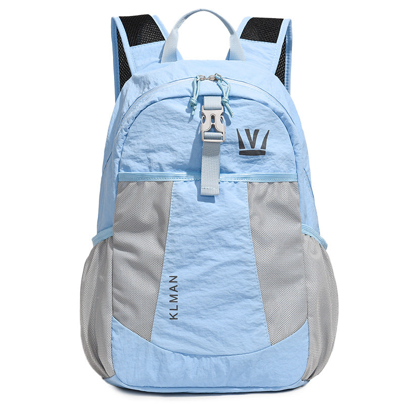 Color Block Hiking Backpack In Nylon With Sewing Thread Detail, 14 Inch Outdoor Casual Backpack For Summer