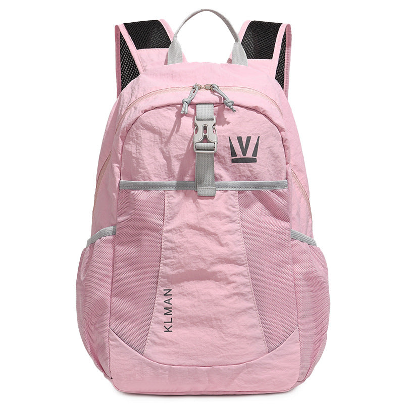 Color Block Hiking Backpack In Nylon With Sewing Thread Detail, 14 Inch Outdoor Casual Backpack For Summer