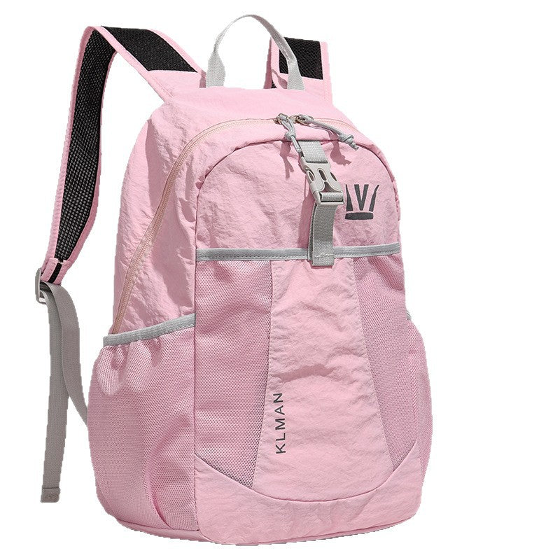 Color Block Hiking Backpack In Nylon With Sewing Thread Detail, 14 Inch Outdoor Casual Backpack For Summer