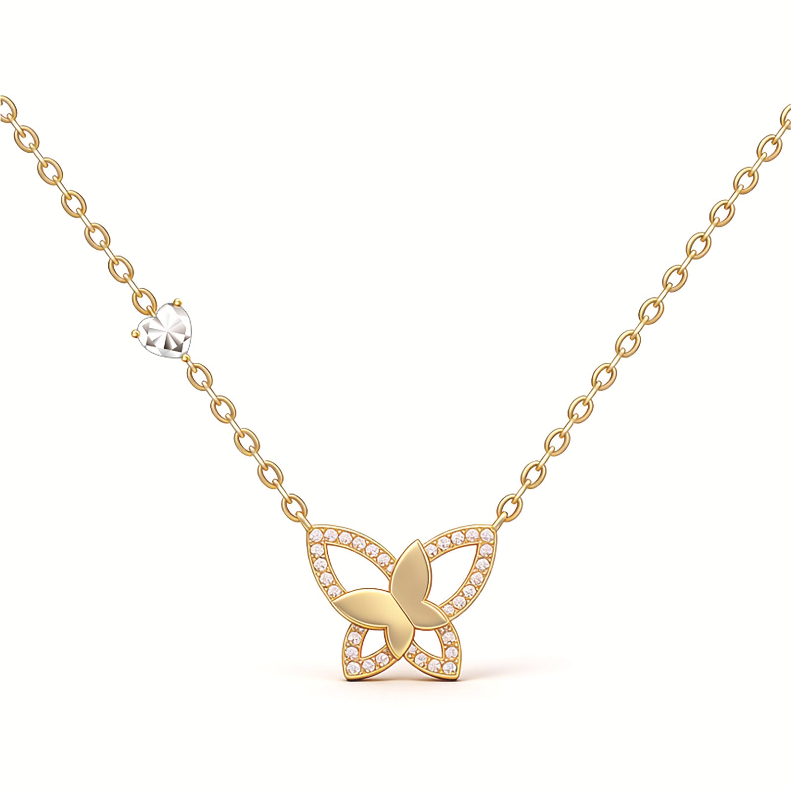 Butterfly Necklace For Women With Copper Chain And Pendant, Electroplated Finish Featuring Zircon Inlay