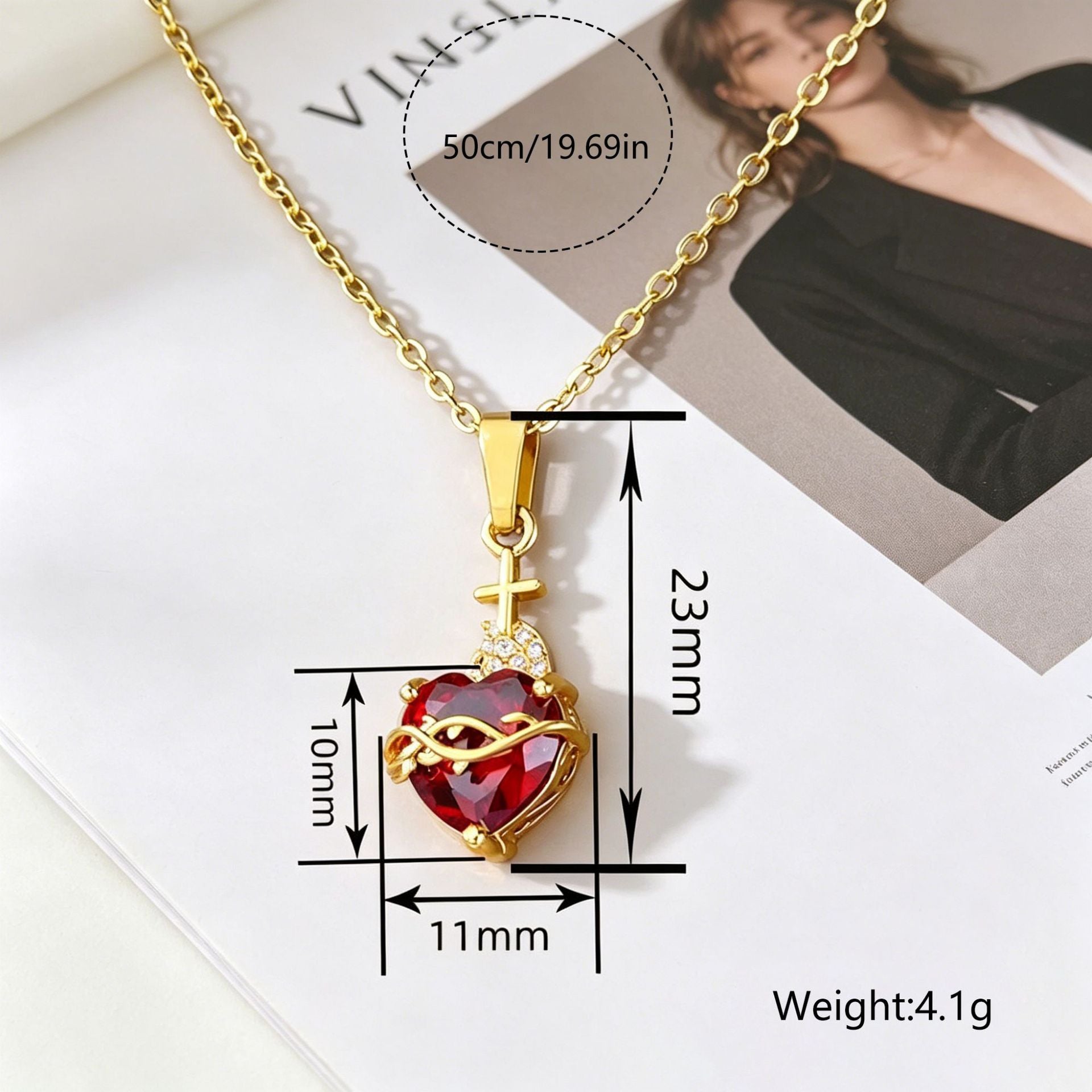 Heart Shape Pendant Necklace For Women In Copper With Zircon Inlay And Electroplated Gold Plating, Featuring A Cable Chain