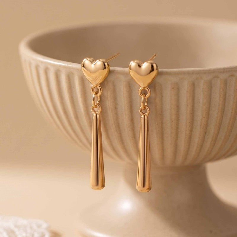 Heart Shape Earrings For Women In Gold Alloy With Electroplated Finish And 304 Stainless Steel Ear Pins