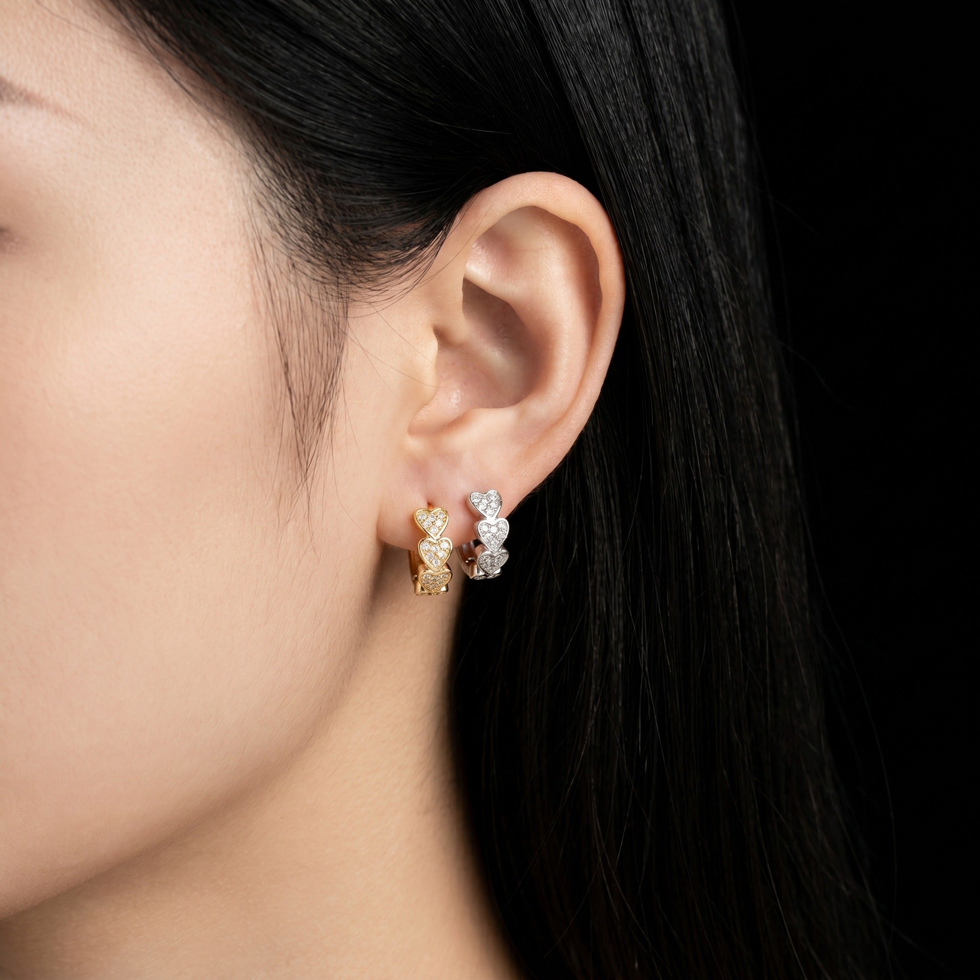 Heart Shape Earrings For Women In Gold Copper With Rhinestones, Featuring New Style Design