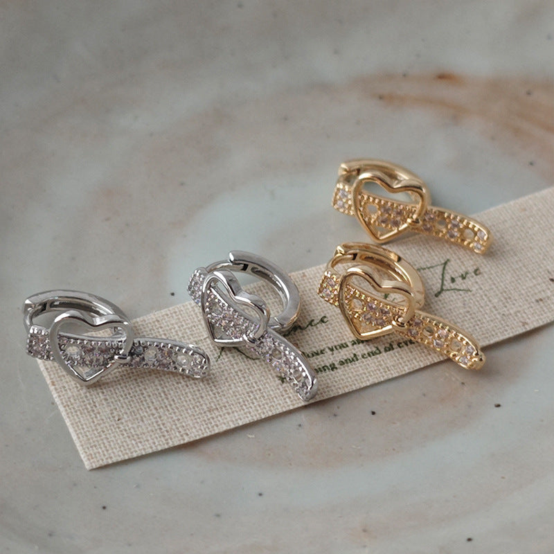 Heart Shape Earrings For Women Featuring Real Gold Plated Copper With Sparkling Rhinestones