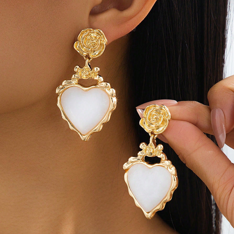 Elegant Heart Shape Stud Earrings For Women Featuring Electroplated Alloy With 304 Stainless Steel Posts