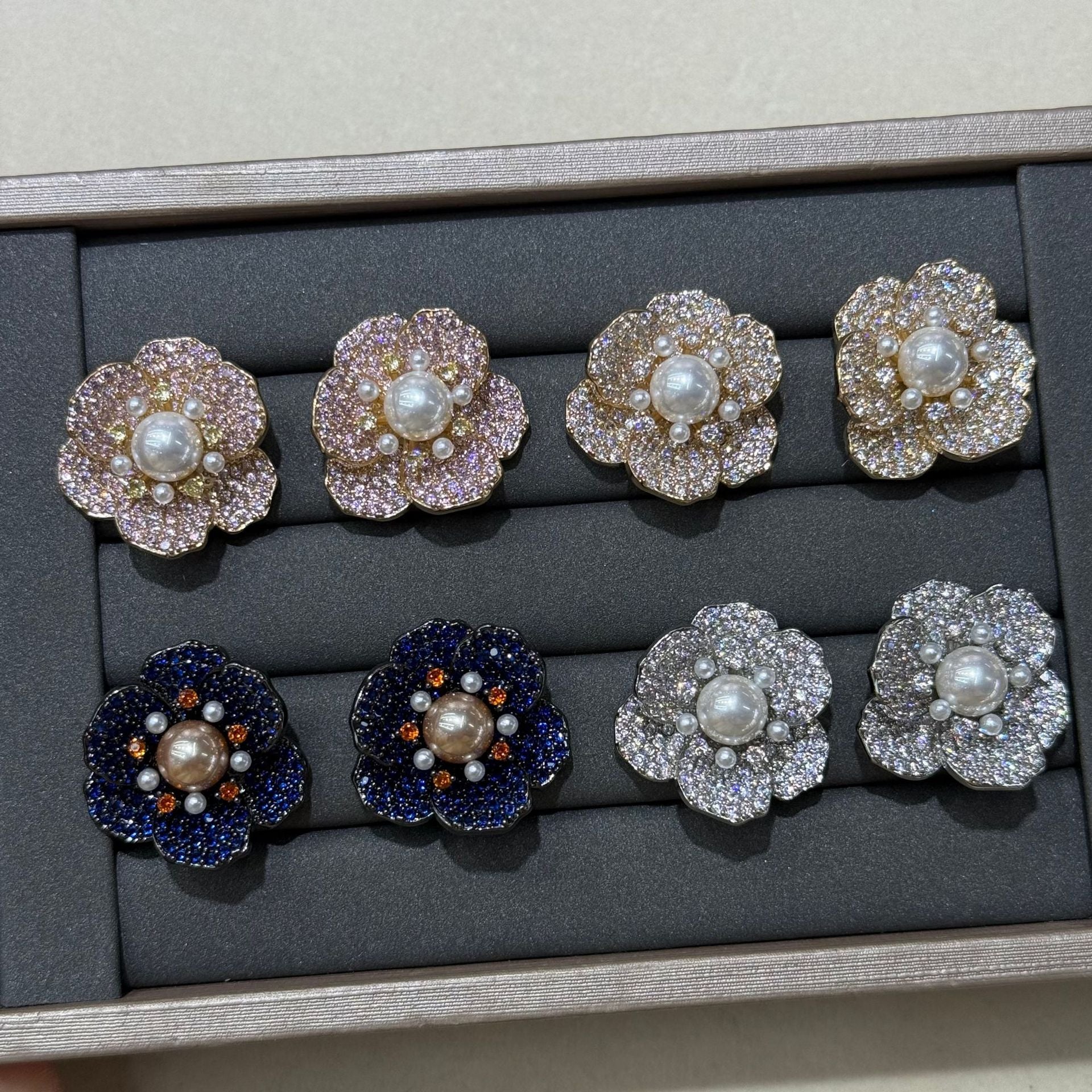 Blue Flowers Earrings For Women In Copper With Electroplated Finish And 925 Sterling Silver Ear Pins