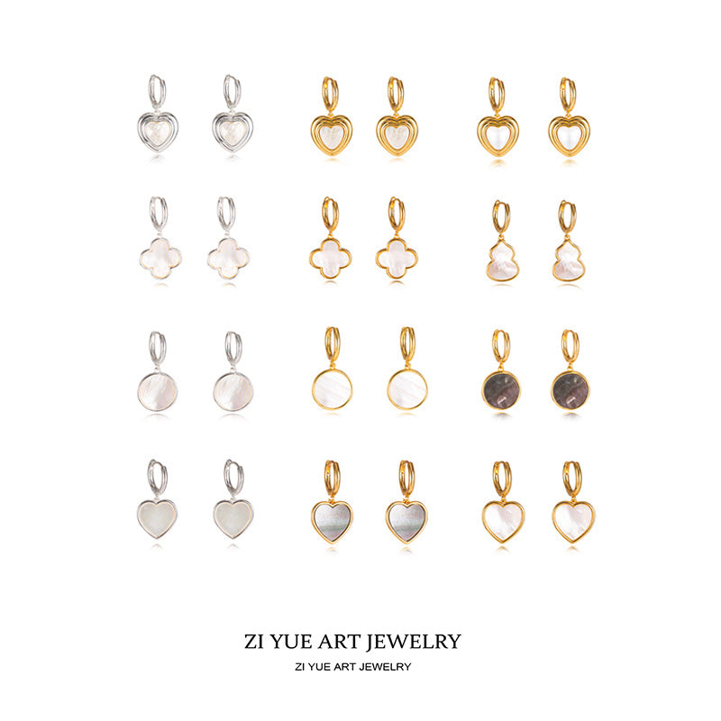 Heart Shape Shell Earrings With Real Gold Plated 925 Sterling Silver Studs, Simple Style For Women