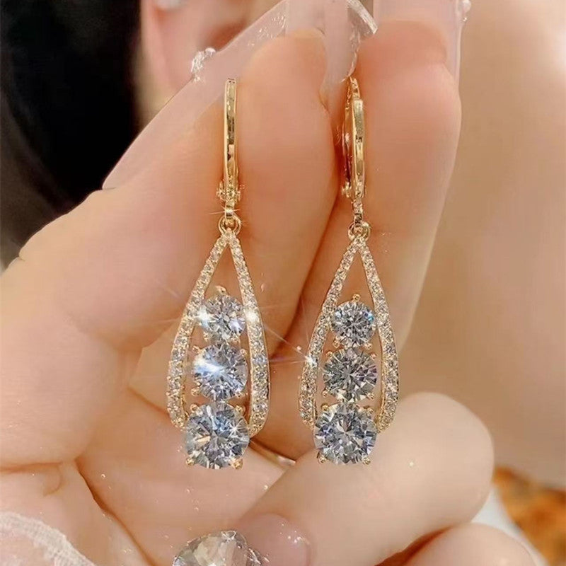 Heart Shape Earrings For Women Featuring Real Gold Plated Copper With Zircon Inlay