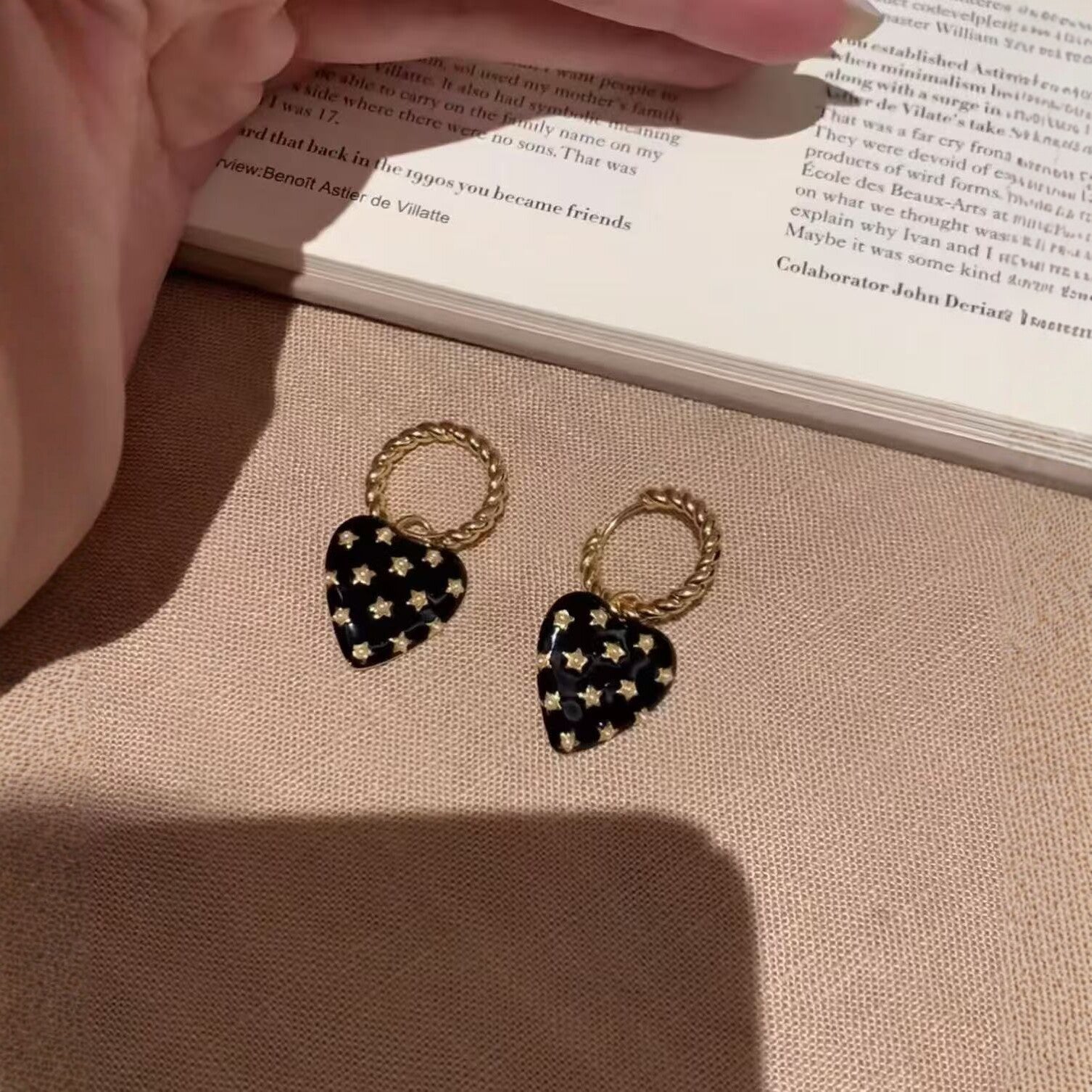 Heart Shape Enamel Earrings For Unisex Featuring 925 Sterling Silver Posts In Gold Color