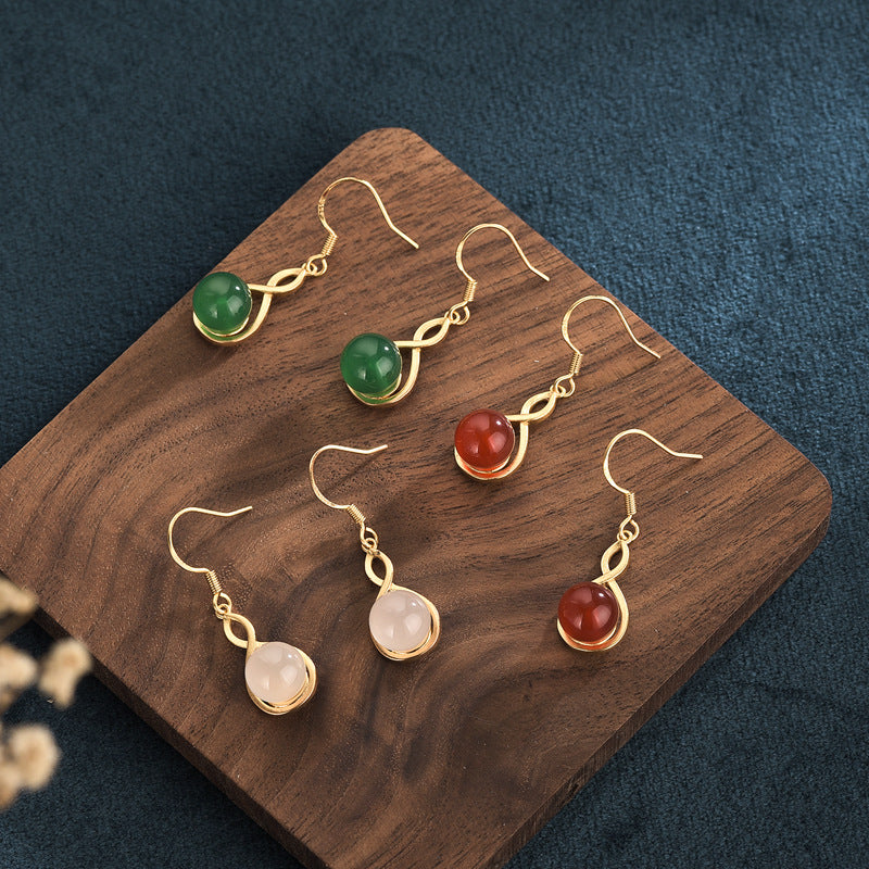 Heart Shape Earrings For Women In Red Copper With Crystal Inlay Featuring 925 Sterling Silver Ear Pins