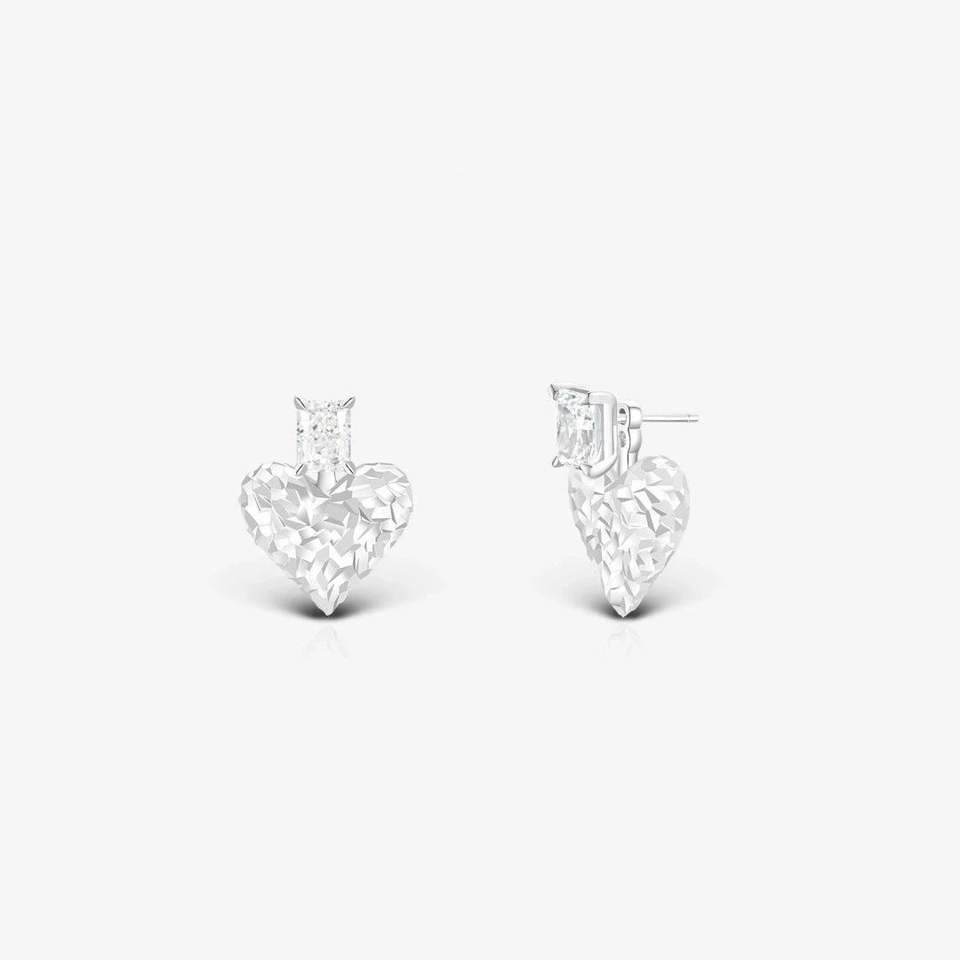 Heart Shape Earrings For Women, 1 Pair Copper Earrings Featuring Silver Plated Gold Finish