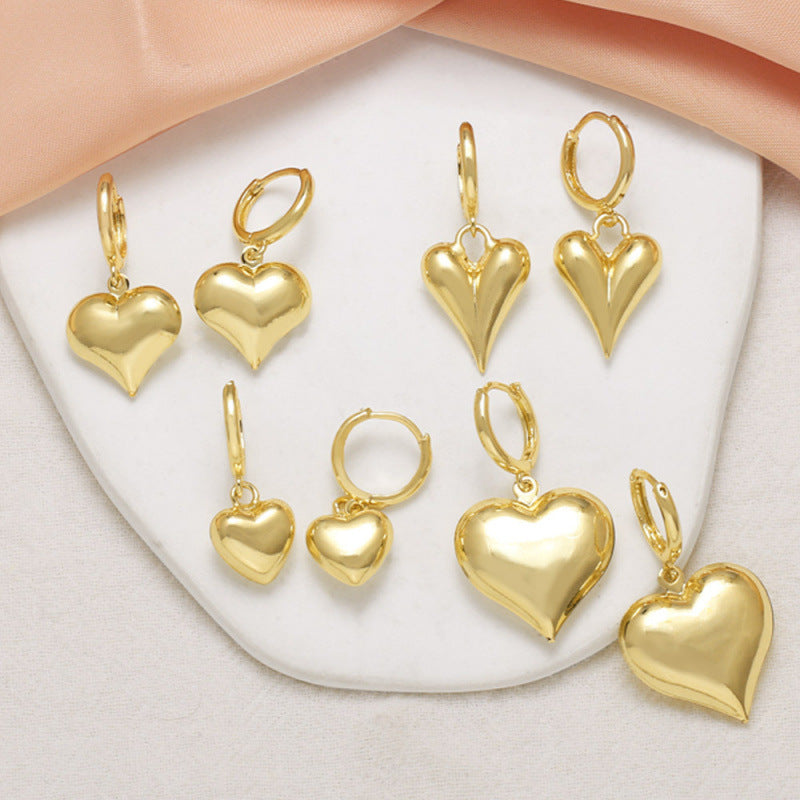 Heart Shape Earrings For Women Featuring 18K Real Gold Plated Design With Copper Ear Pins In Gold