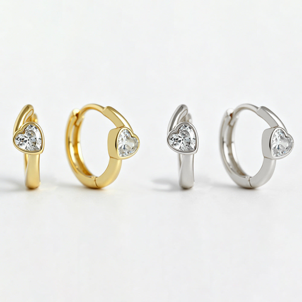 Heart Shape Earrings For Women In Gold Featuring 925 Sterling Silver Ear Pins With Zircon Inlay