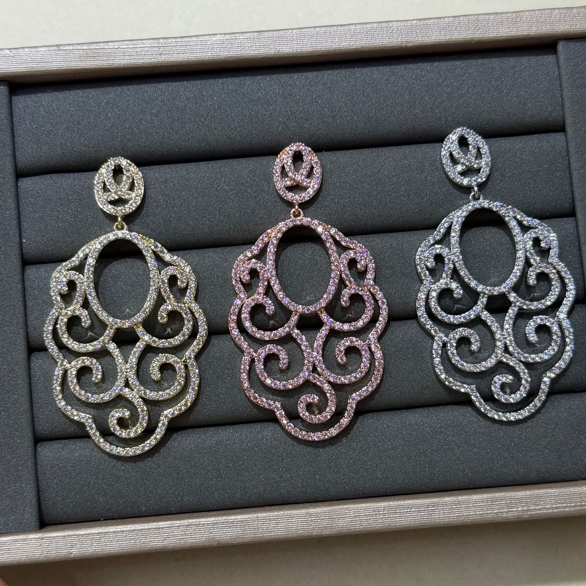 Geometric Earrings For Women In Natural Pink Copper With Electroplated Finish And 925 Sterling Silver Ear Pins