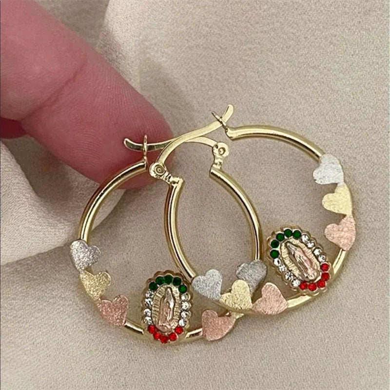 Heart Shape Earrings For Women In Cute Style With Copper Ear Pins And Zircon Inlay, Electroplated Finish