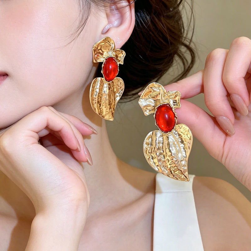 Exaggerated Heart Shape Earrings For Women In Gold Alloy With 304 Stainless Steel Ear Pins