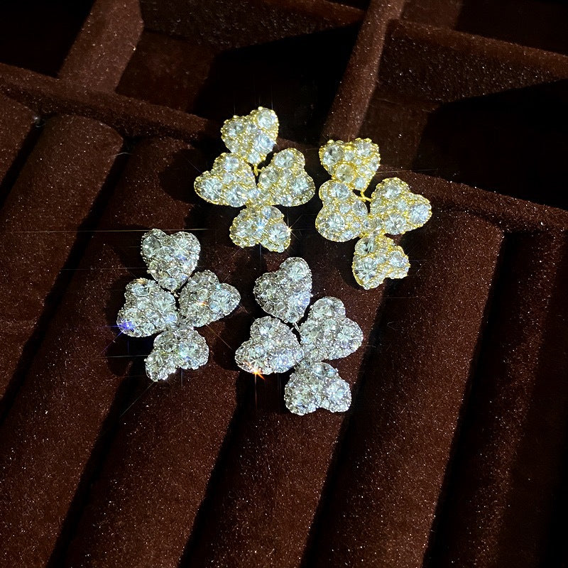 Elaborate Heart Shape Drop Earrings For Women In New Style With Copper Ear Pins And Zircon Inlay